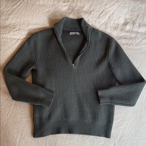 Everlane 100% Wool Dark Green Zip-Up Sweater